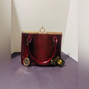 Ameri Mode  Burgundy Snake-Embossed design top Handle Bag BNWT